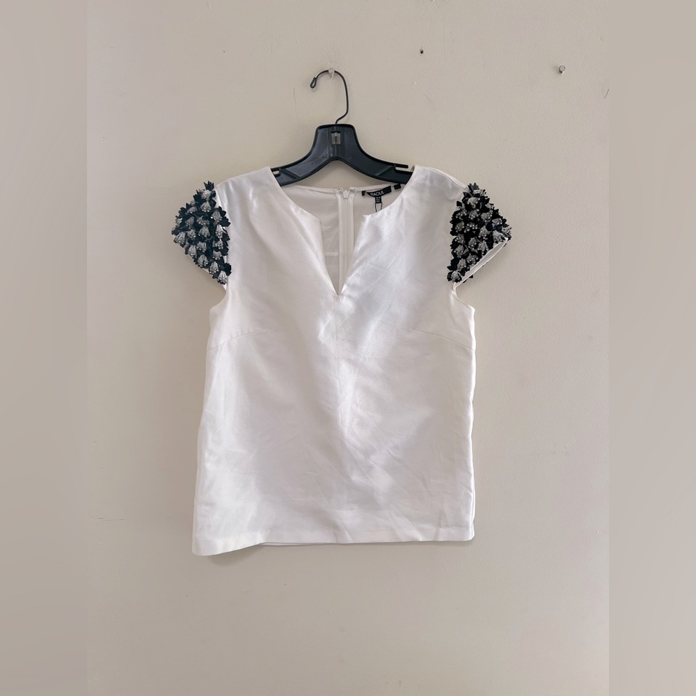 Raoul White Cap jeweled Sleeve Blouse